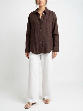 Baird McNutt Irish Linen for J.Crew Classic Button-Down Shirt in Chocolate Brown